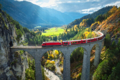 Aerial View Of A Heritage Train In Switzerland