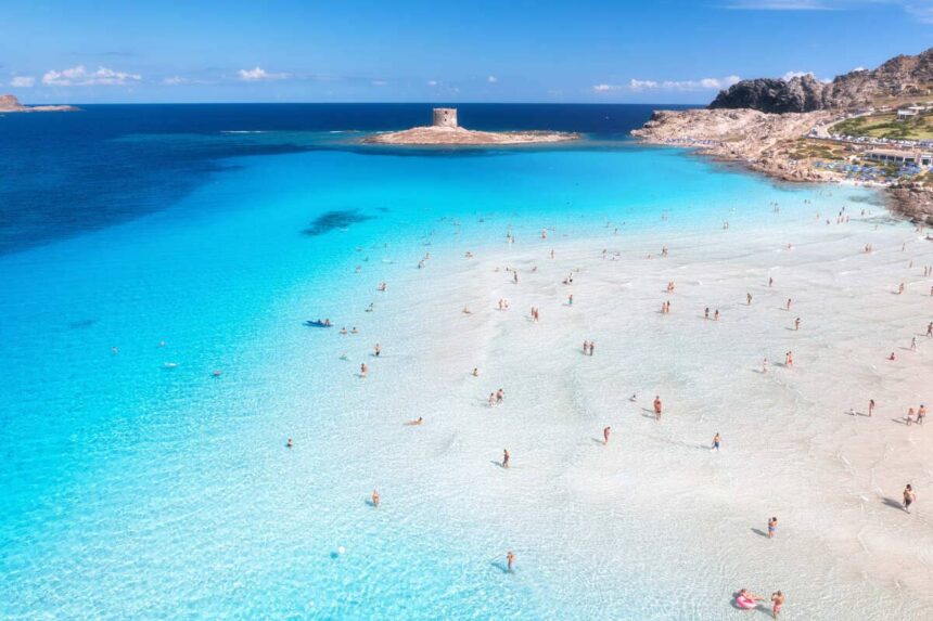 Aerial View Of La Pelosa Beach Near Stintino, Sardinia, Italy