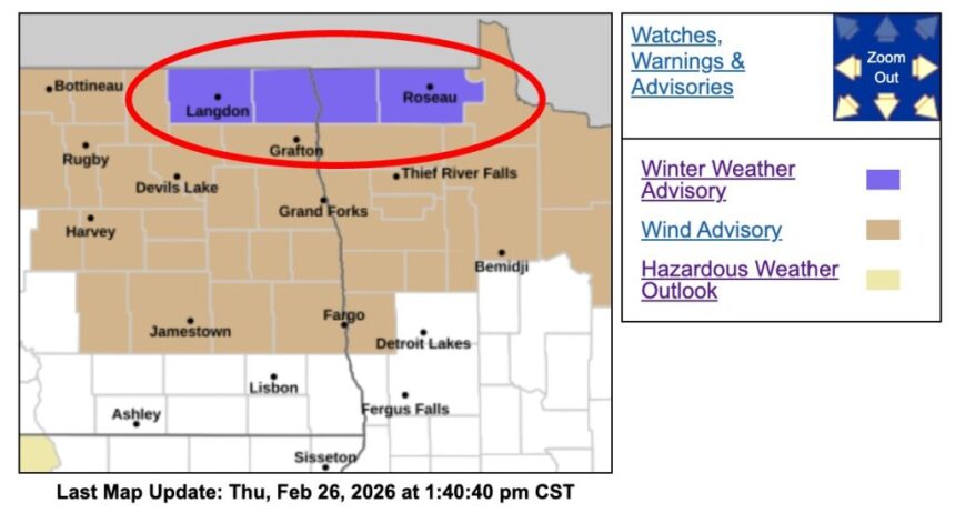 Winter Advisory with Near-Blizzard ConditionsIssued for 4 Counties in Montana and Minnesota