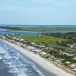 Aerial drone shot of Fripp island beach and vacation rentals taken by Editor in Chief Tyler Fox of Travel Off Path