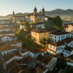 Historical buildings at sunrise in Ouro Preto, Brazil