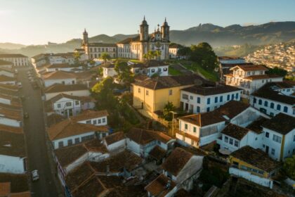 Historical buildings at sunrise in Ouro Preto, Brazil