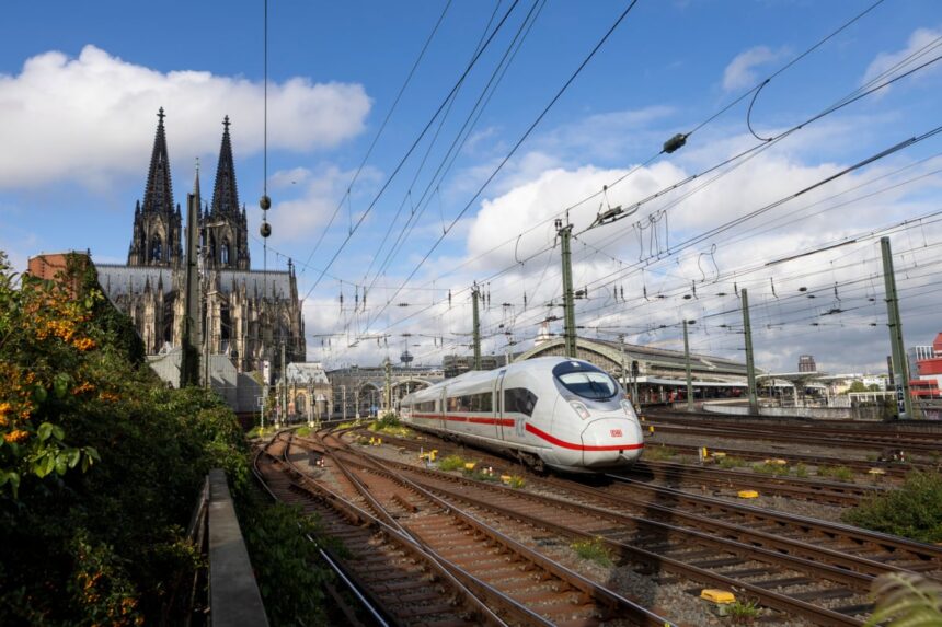 Train zooming through Cologne, Germany