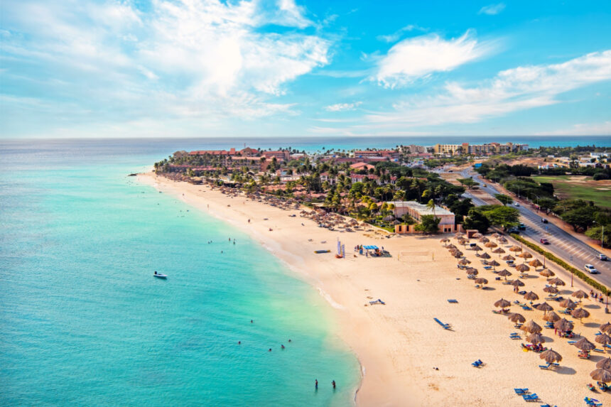 Aerial shot of a beach in Aruba