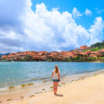 Woman on beach in Combarro, Spain