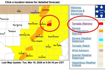 Tornado Warning Remains in Effect for Callahan County Near Putnam, Texas