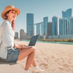 Digital nomad with laptop in Abu Dhabi
