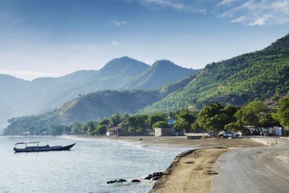 tropical exotic paradise coastline beach of dili in east timor at dawn