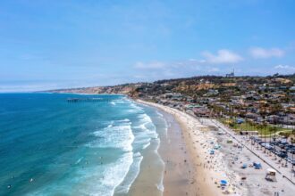 Sweeping view of undisclosed beach in San Diego