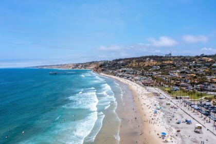 Sweeping view of undisclosed beach in San Diego