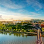 Bratislava aerial cityscape view on the old town with Saint Martin