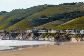 Beautiful beach and rolling hills in Pismo Beach