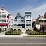 Historic row of buildings on coast in Cape May, NJ