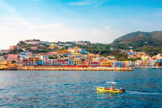 Colorful townscape on island of Ponza, Italy