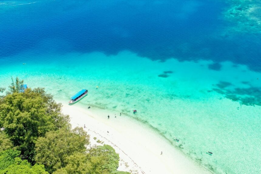 Aerial view of Ngermeaus island close to the jellyfish lake in Palau.