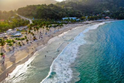 Aerial view of paradisal beach in Trinidad & Tobago