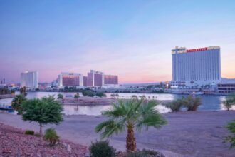 Laughlin, NV riverside hotels at twilight