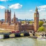 London cityscape with Houses of Parliament and Big Ben tower, UK