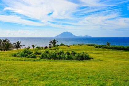 View of Saba and Statia (Sint Eustatius) in the Dutch Caribbean from the north coast of Saint Kitts