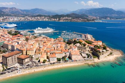 Pastel townscape of Ajaccio, Corsica, France