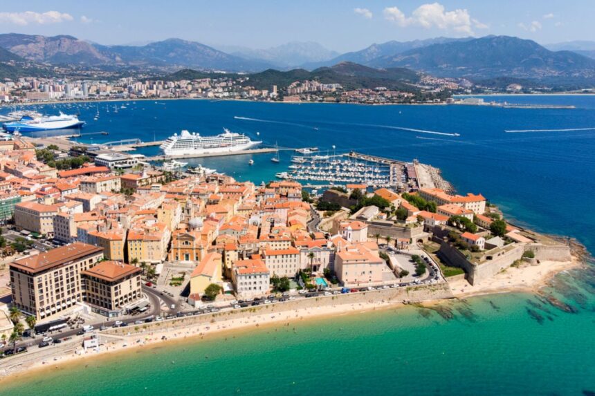 Pastel townscape of Ajaccio, Corsica, France