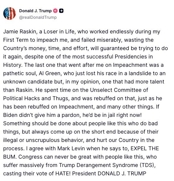 Trump Flips Out On Jamie Raskin In Latest Social Media Meltdown